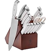 HENCKELS Statement 15Piece White-Handled Knife Block Set with Shears, Sharpening Steel - Dishwasher Safe, Ergonomic Handle