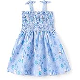 Disney Princess Frozen Elsa Minnie Stitch Toddler Girl Dress Bow Tie Straps Smocked Summer Outfit Birthday Party Clothes 2-9Y
