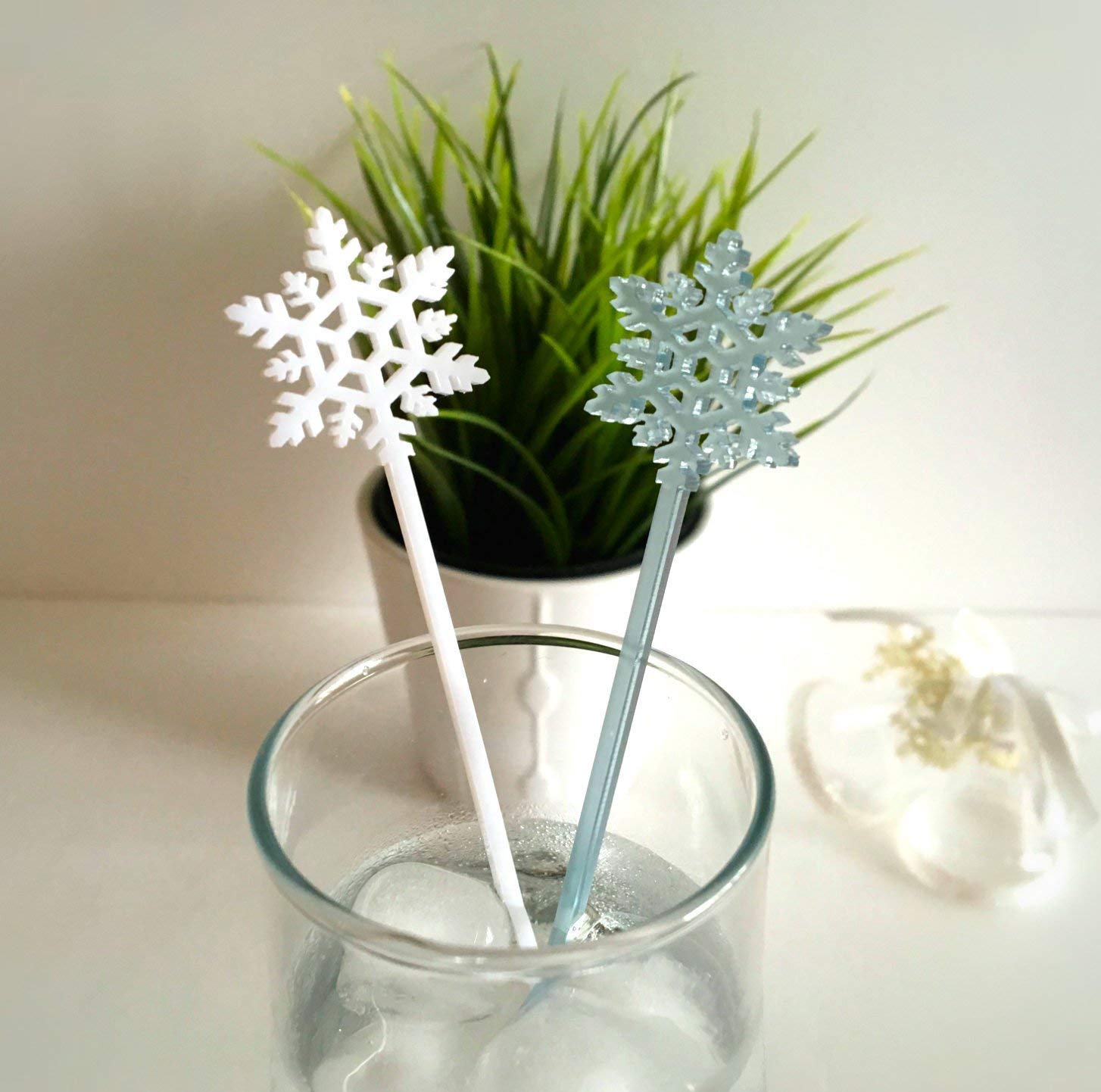 Laser Cut Acrylic Snowflakes Drink Stirrers Winter