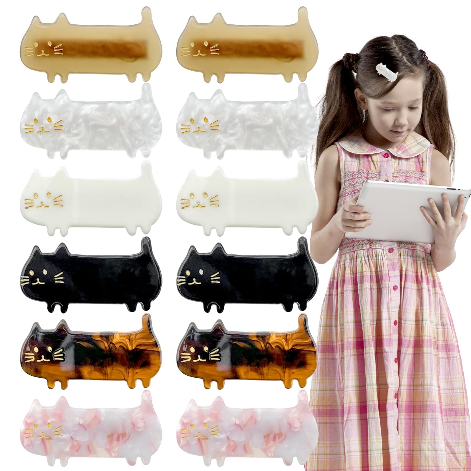 Photo 1 of ** DAMAGE** 12 Pack Cat Hair Clips for Girls Thin Hair Cute Small Duckbill Clip Barrettes Birthday Party Hairpins Fashion Cat Hair Styling Accessories for Women Girls (6 Styles) **can easily break