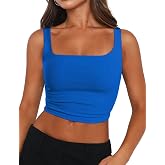 Zeagoo Women's Square Neck Crop Tops Cute Double Layer Casual Slim Tank | Crop Square Neck tops for women, Trendy Double Lined Slim Fit, Sexy Workout Tops, Going Out Outfits for Women