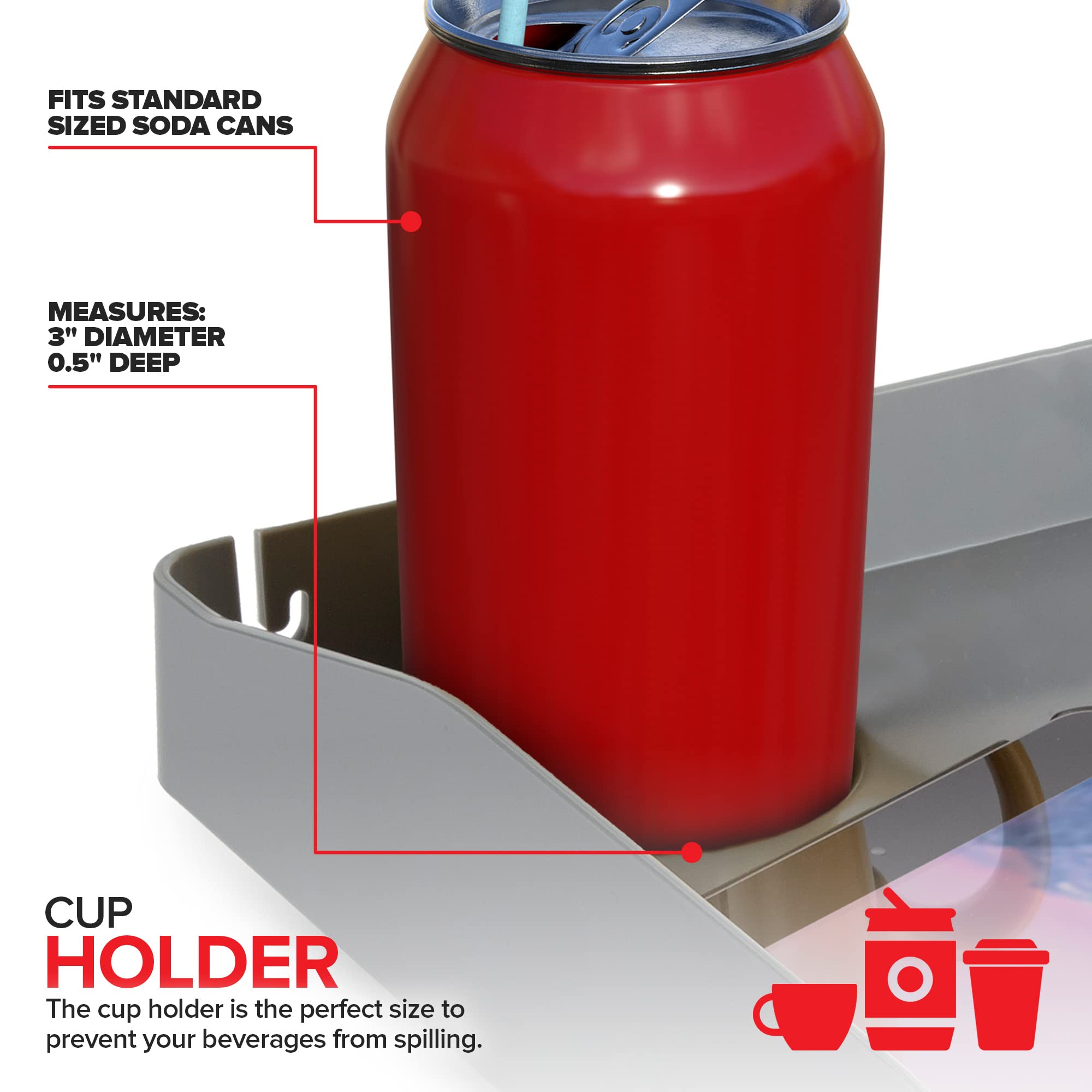 Modern Innovations Bedside Shelf for Bed, College Dorm Room, Bunk Bed Shelf for Top Bunk, Clip On Nightstand Tray with Cord and Cup Holder, Bunkbed Caddy for Table Storage (Dark Gray)