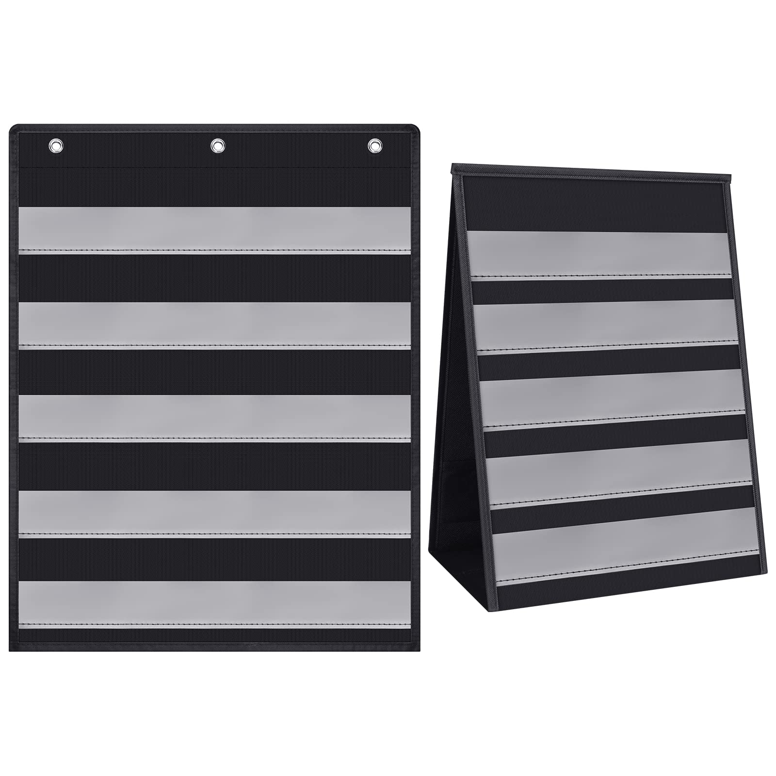 Photo 1 of Eaasty 2 Pieces Table Top Pocket Chart Stand for Classroom Double Sided Table Top Pocket Chart Wall Words Classroom Pocket Chart for Daily Schedule Class Teacher Student Classroom Office Home(Black)
