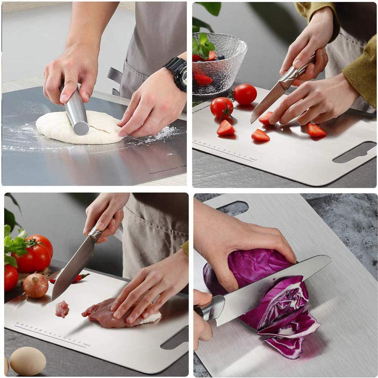 Chopping Board 14.1 x 9.8 Inch Stainless Steel 304 Kitchen Cutting Board with Hanging Hole Silver, 35.8L x 24.9W cm - Image 5