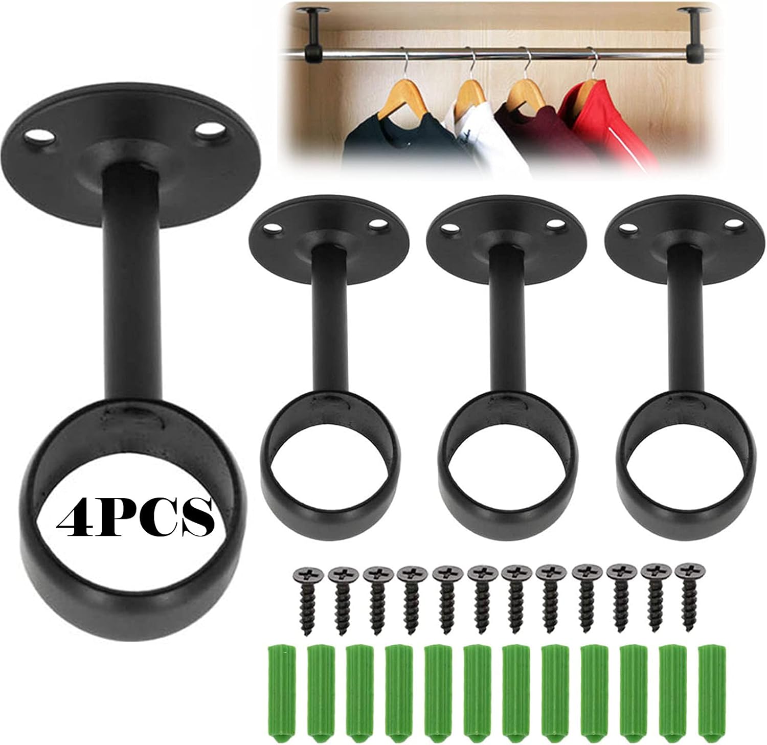 ROLLMOSS 4PCS Ceiling Curtain Rod Brackets, Heavy Duty Ceiling Mount Curtain Rod Bracket with Matching Screws, Wood Curtain Rod Bracket Holder for Bathroom Home Ceiling (Black): Home & Kitchen