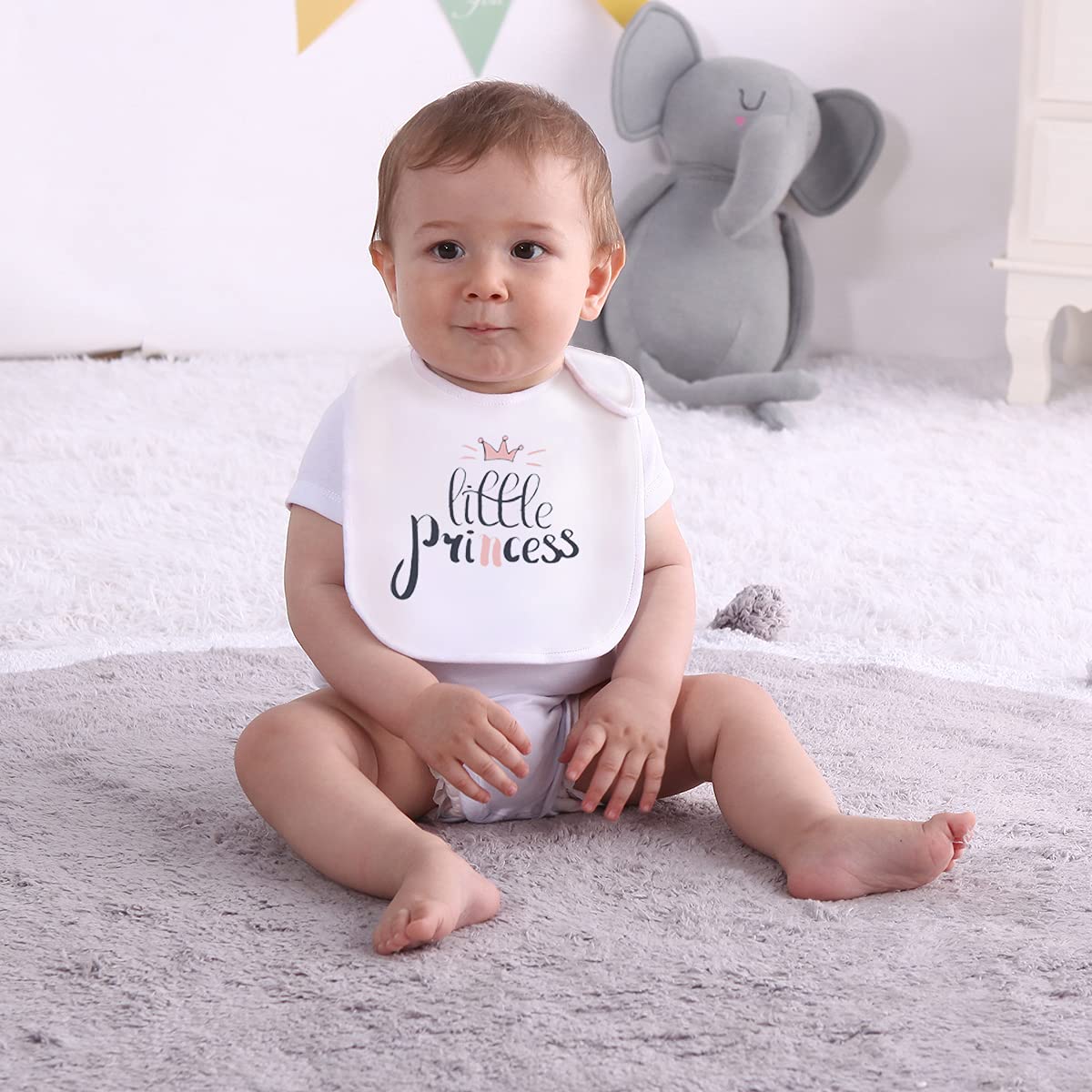 6 Pack Waterproof Cotton Baby Bibs for Girls for Drooling Eating Teething with Snaps: Clothing