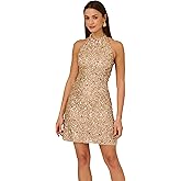 Adrianna Papell Womens Beaded Halter Short Dress