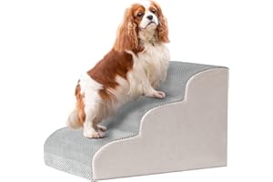 Colewin Dog Stairs for Small Dogs,Dog Steps for High Bed,33D Foam Dog Steps for Dogs,3 Stairs for Dogs to Get On Bed,Non-Slip Pet Stairs for Small/Medium/Large Dog,Grey