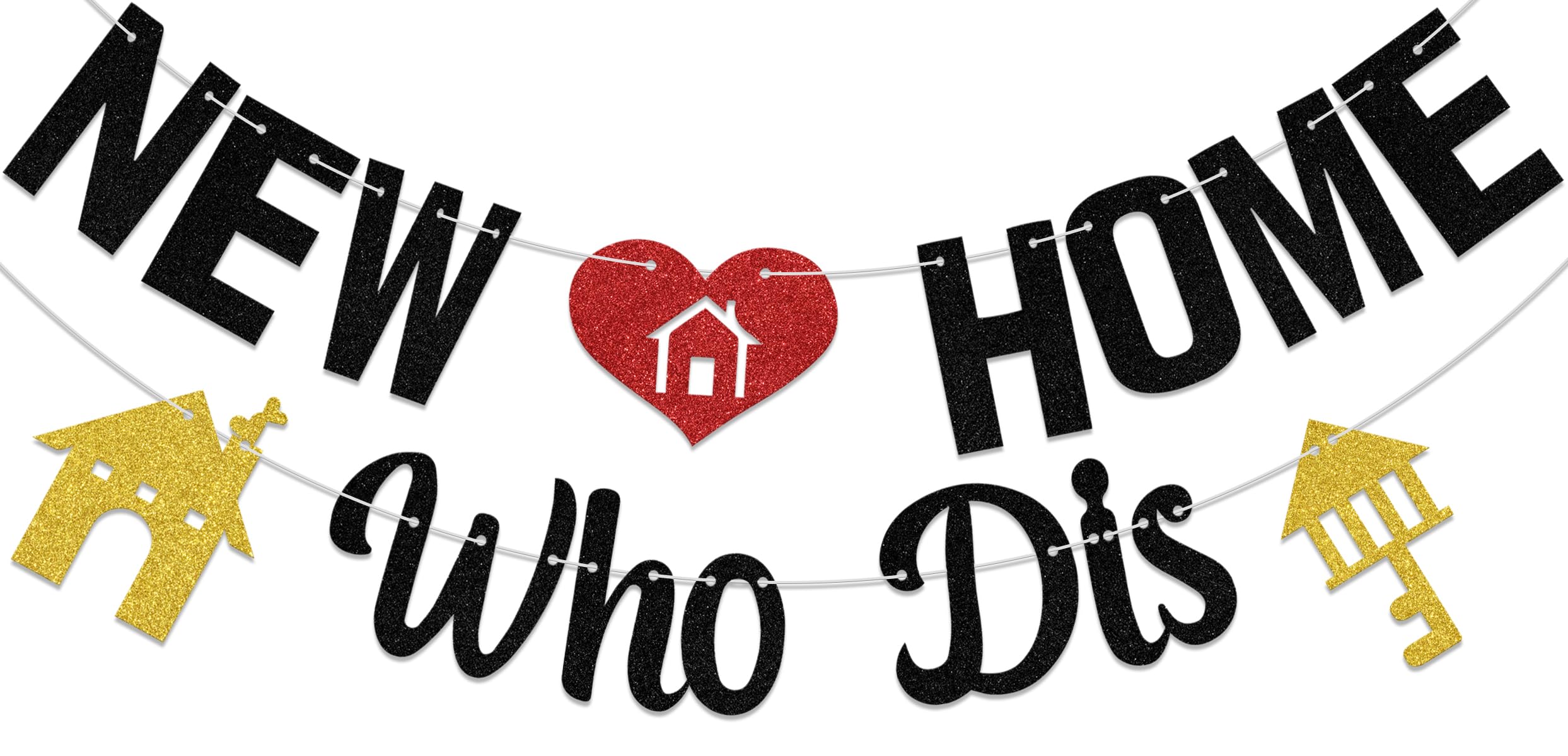 Housewarming Party Decorations - New Home Who Dis Banner - New House Party Decorations Black Glitter