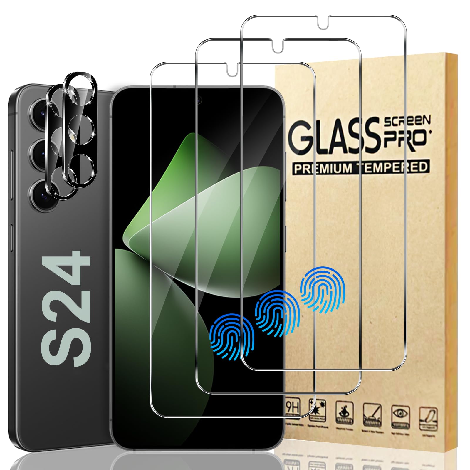 3+2 Pack Galaxy S24 Screen Protector, Tempered