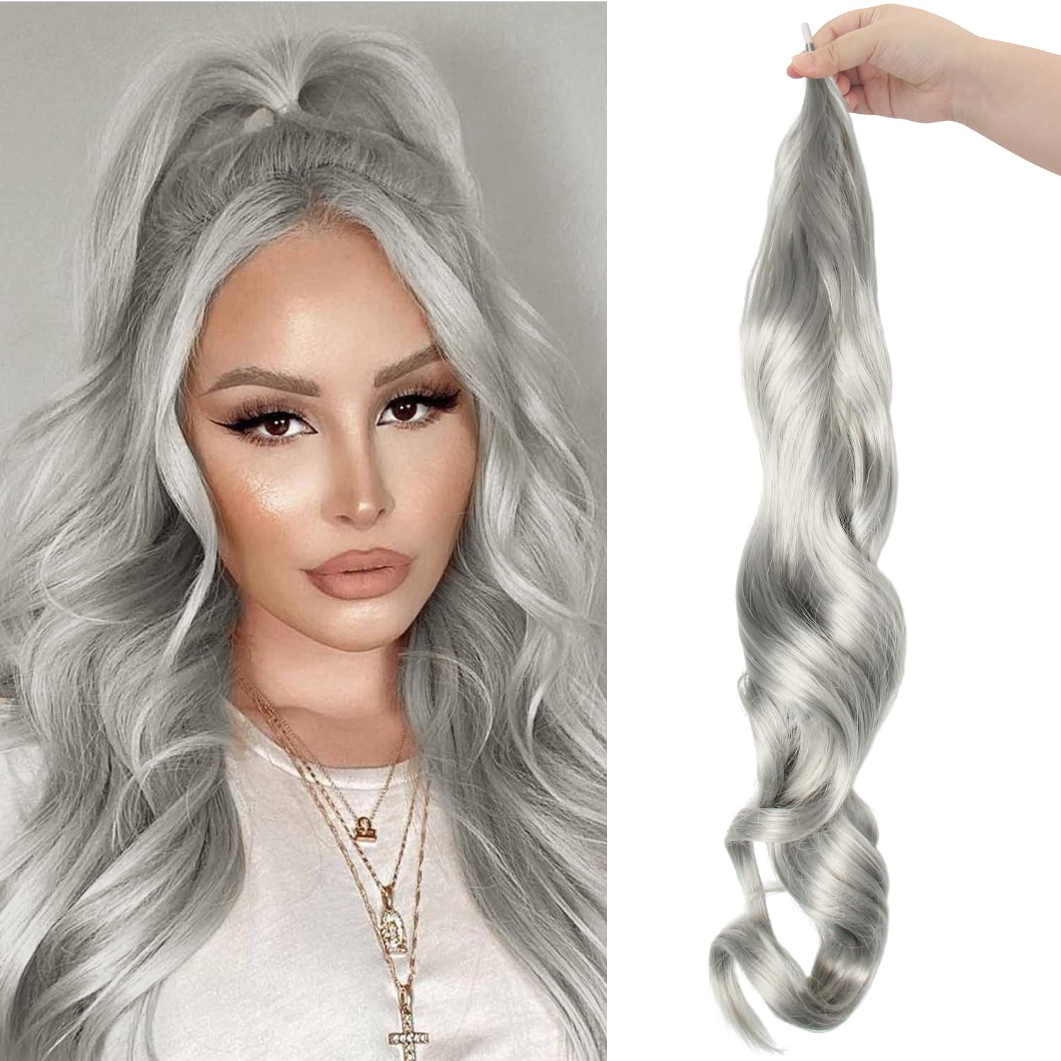 Flexible Wrap Around Ponytail 32 Inch Long Hair Extension Wavy Ponytails Hairpiece for Women
