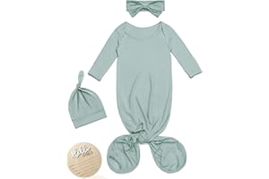 Newborn Knotted Gown Baby Girl Boy Sleepers, Coming Home Outfit 0-3 Months, Soft Nightgown Clothes with Hello World Sign
