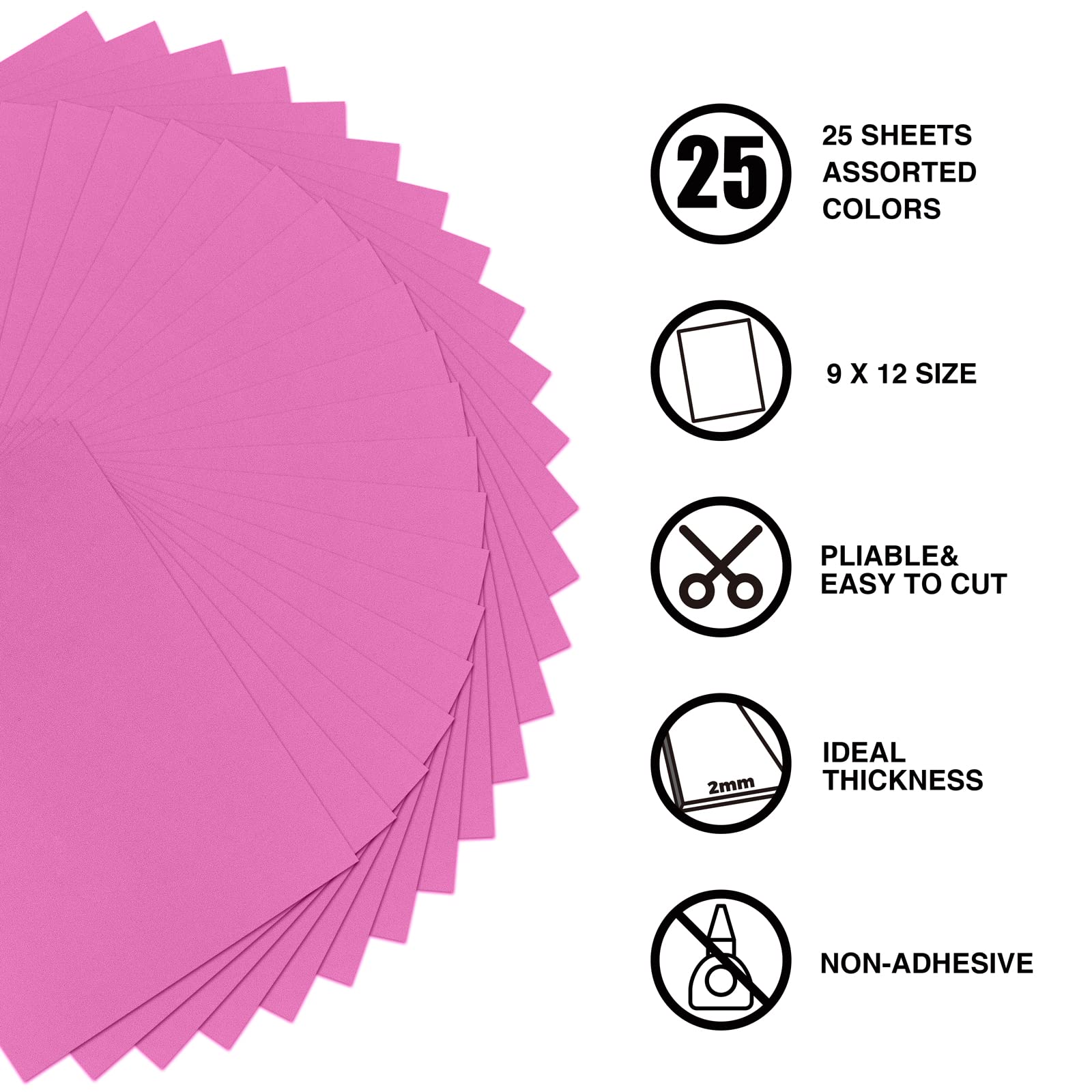 Pink Foam Sheets Crafts, 9 x 12 Inch 2mm Thick. 25 Pack Premium Pink Foam Papers Set, for Crafting,DIY Project,Classroom, Scrapbooking, 3D Card Making