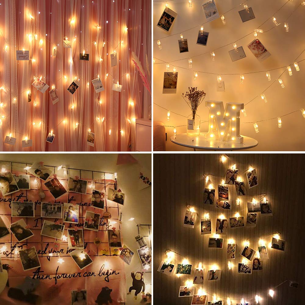 LOBKIN Photo Hanging Clips Schnur, 40 LED Photo Clips Lichterketten 5m Photo String Lights mit Clips, 8 Modi Lichterketten mit Clips für Bilder, mit Remote Timer-Funktion für Fotos, Bilderkarten