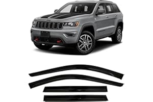 OLLTOZ 2011-2021 Tape-On Side Window Visor Deflectors for Jeep Grand Cherokee Dark Tinted Rain Guards 2012 2013 2014 2015 2016 2017 2018 2019 2020
