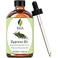 SVA Cypress Essential Oil – 4 Fl Oz – 100% Natural Cypress Oil - for Diffuser, Hair Care, Face, Skin Care, Aromatherapy, Scalp and Body Massage, Soap and Candle Making – with Dropper