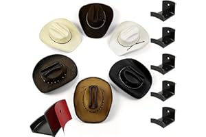 6-Pack Adhesive Hat Hooks for Wall, Cowboy Hat Rack, Wide Brim Hat Organizer, Strong Hold Wall Mount Hat Hangers (Black)
