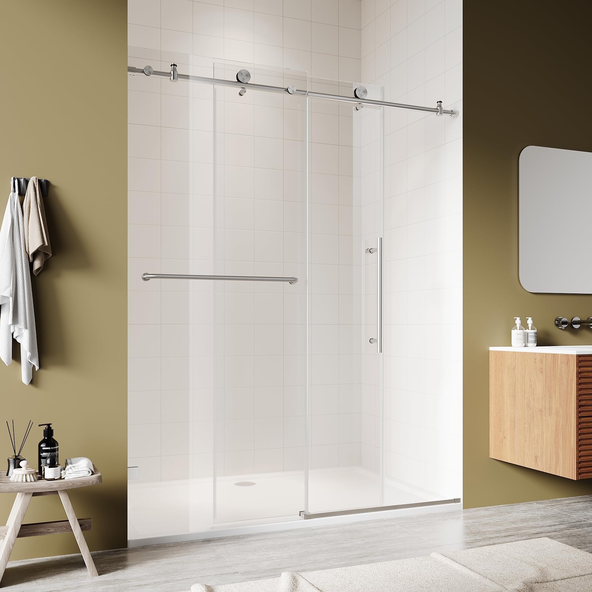 Photo 1 of ?UCALAFEE 56-60 Inch Frameless Sliding Shower Door 72 Inch H, Silver with Silent Soft-Close & Easy-Clean 5/16" (8mm) SGCC Tempered Glass for Walk-in Shower?