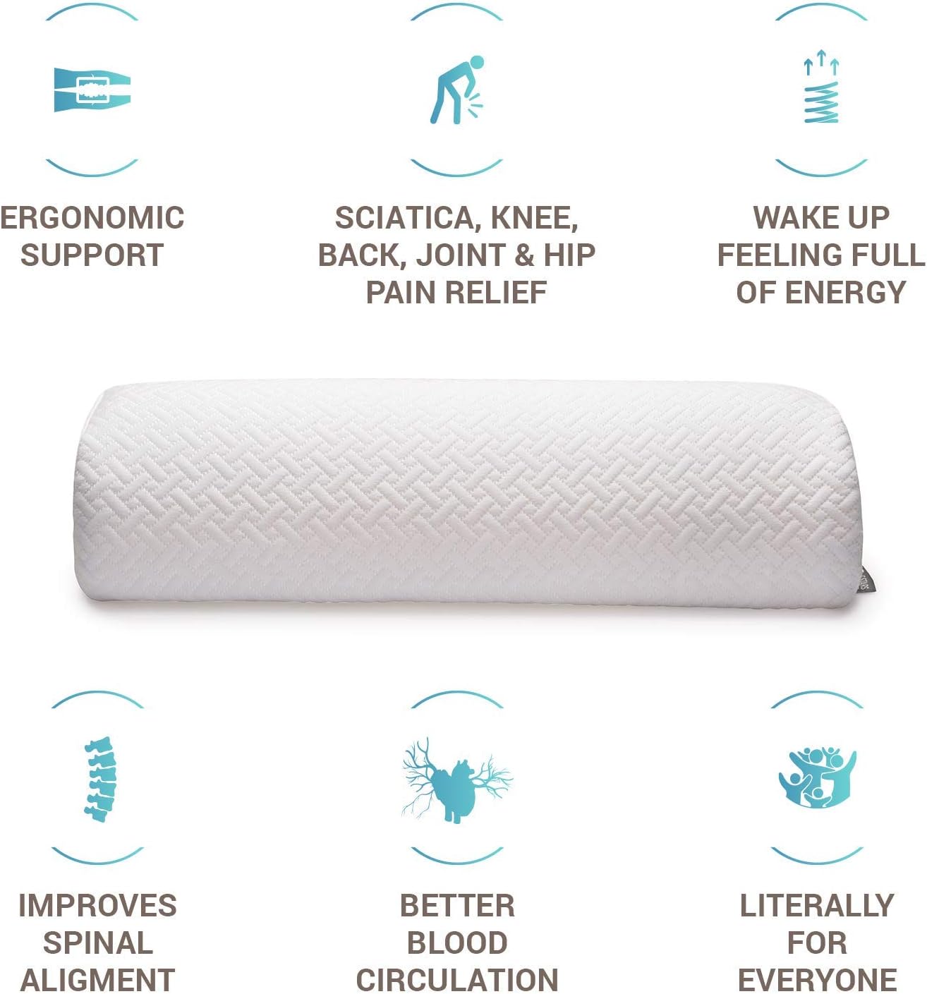 Half Moon Bolster Semi-Roll Pillow - Ankle and Knee Support - Leg Elevation - Back, Lumbar, Neck Pain Relief - Pad for Side and Stomach Sleepers - Premium Quality Memory Foam - Breathable Cover: Home & Kitchen