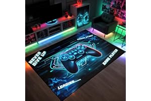 ANGELWARDROBE Gamer Large Area Rug for Kids Room 3D Gamepad Controller Blue Boys Floor Rugs for Living Room Teen Game Player Living Room Mat Home Decor Sofa Floor Polyester Mat, 60"x48"