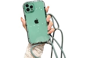 ELTIIGO for iPhone 14 Pro Clear Case with Crossbody Nylon Lanyard, Slim Translucent Shockproof Soft Protective Cover with Anti-Lost Detachable Adjustable Shoulder Neck Strap for Girls Women - Green
