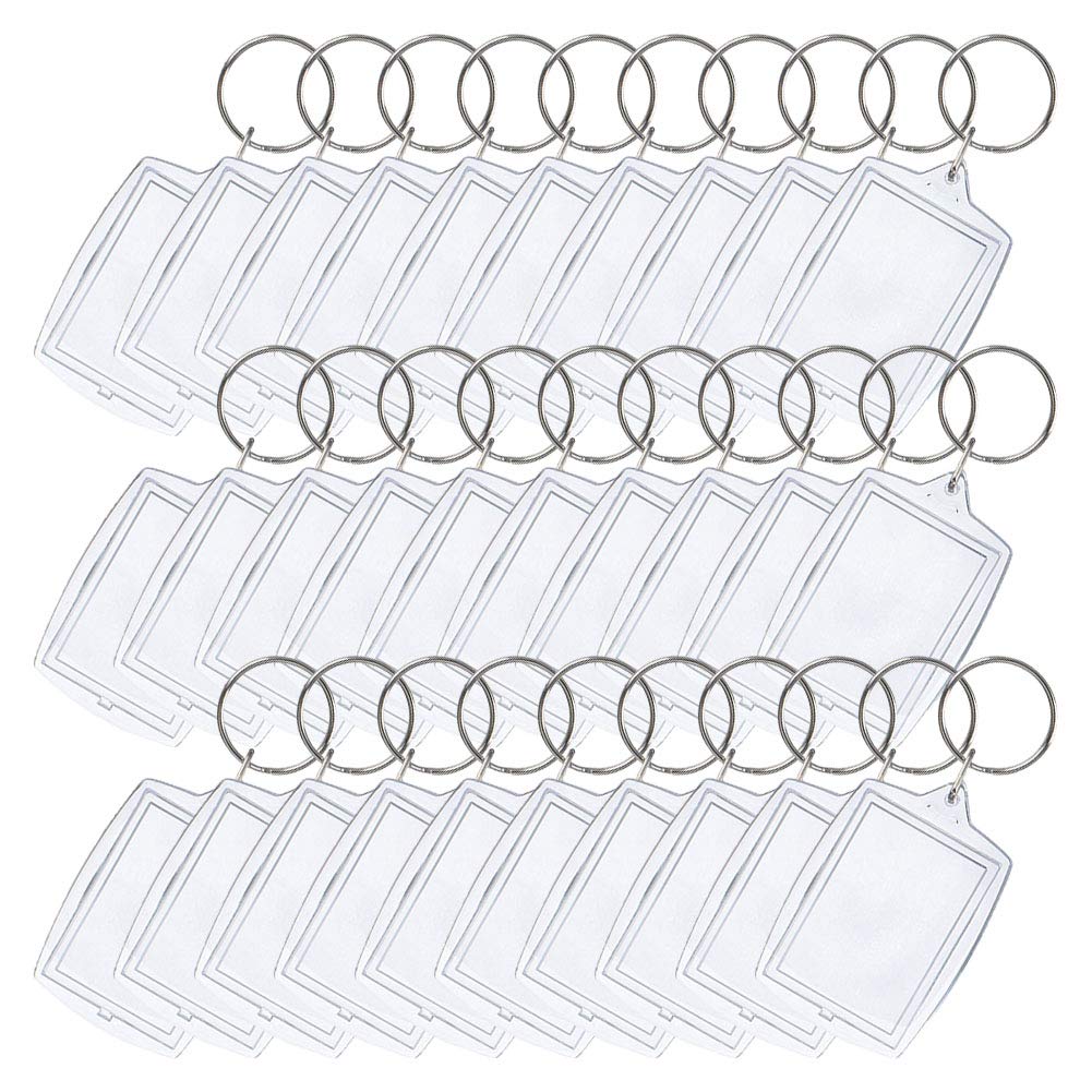 Pveath Photo Keyring 30 Pieces Blank Photo Keyrings Double Sided Blank Insert Keychain Acrylic Clear Photo Key Rings with Split Ring for Crafting Gift for Family Friends Photo (4 x 5.5cm)