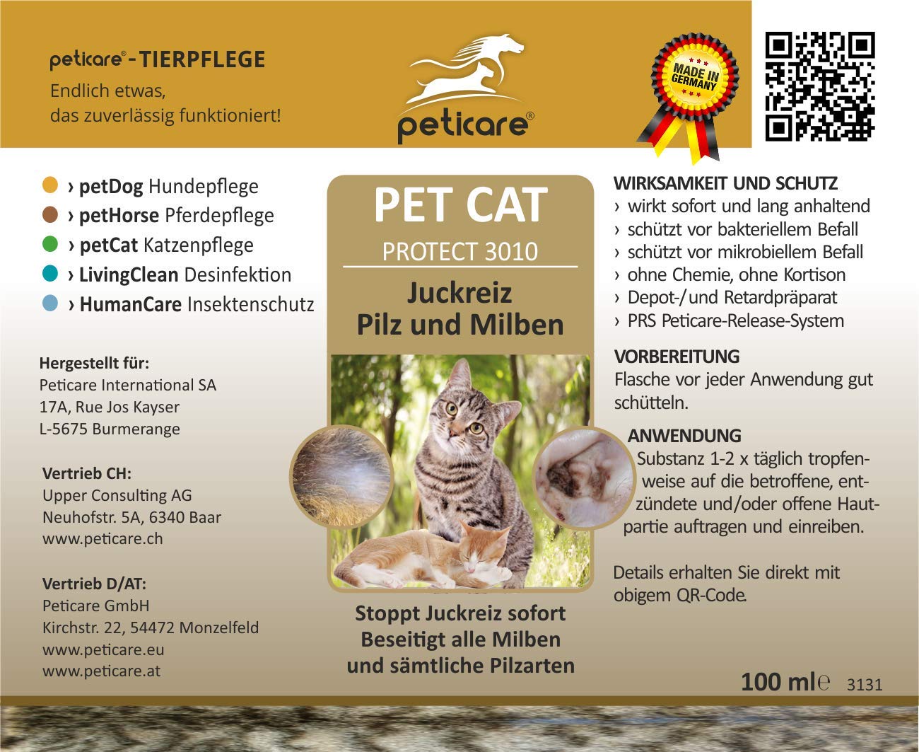 Peticare Katzen Set Juckreiz Pilz Und Milben Bei Der Katze 100 Ml Flächendesinfektionsmittel 250 Ml