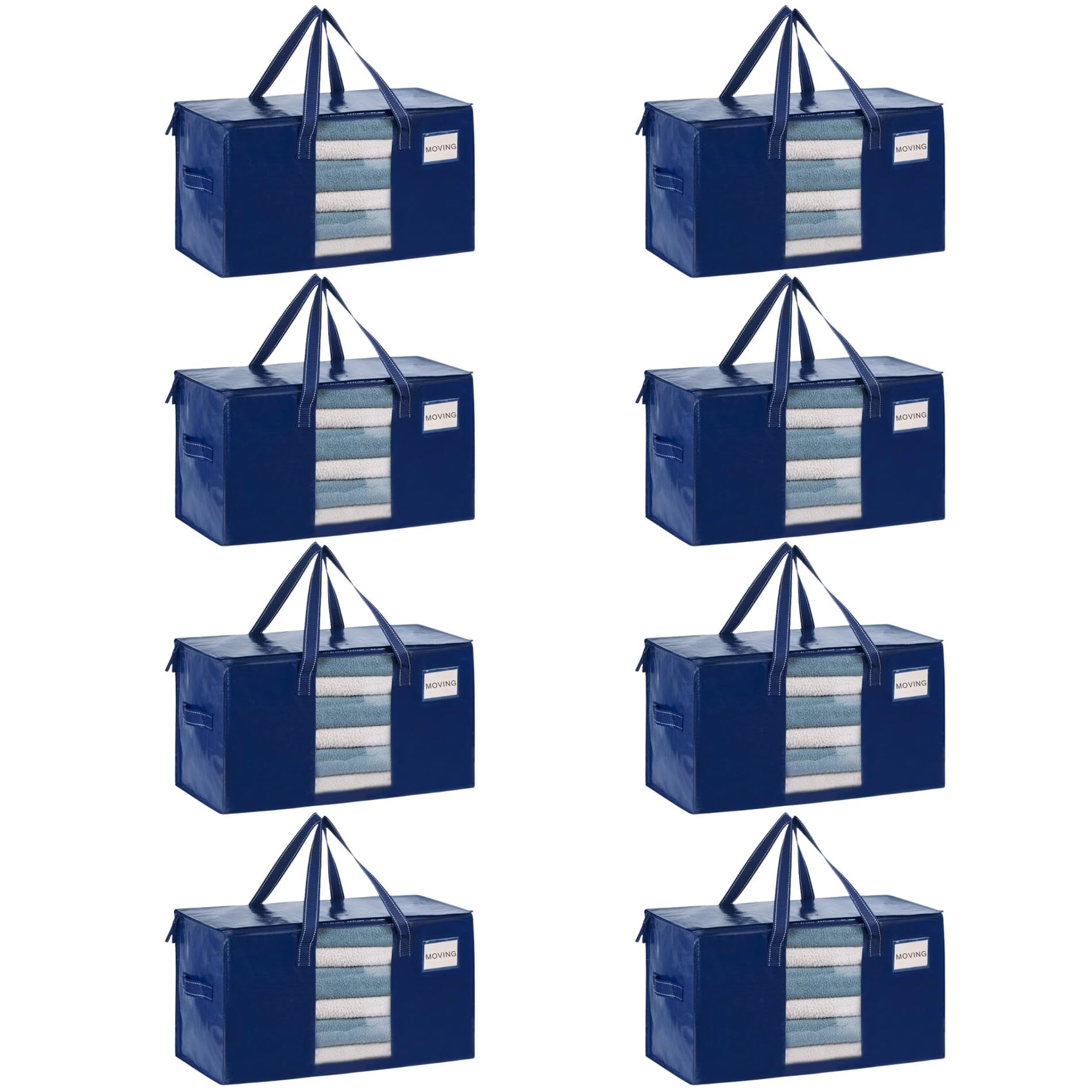 VENO Moving Bags, Pack of 8 Storage Bags with Handles and Zips, Clothes Storage, Moving Boxes, Foldable Storage Boxes, Waterproof Transport Bag (Blue, Pack of 8)