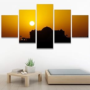 SIGNWIN 5 Panel Canvas Wall Art Cityscape Sunset...