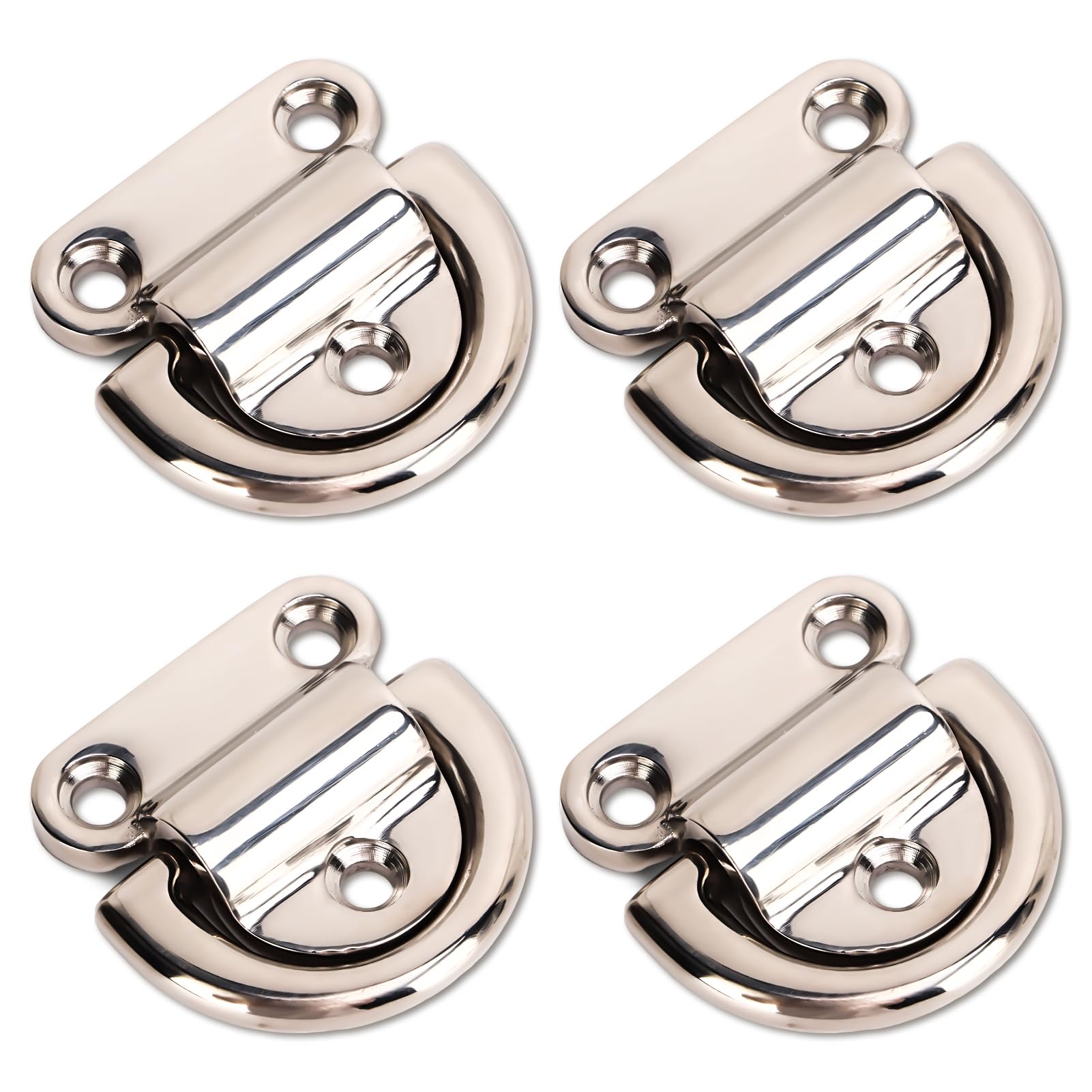 SUNGOOYUE 4 Sets Marine Folding Pad Eye Replacement, Stainless Steel Folding Polishing D Rings Deck Folding Pad Eye for Marine Yacht Accessory
