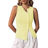 Cicy Bell Womens Button Down Tank Tops Summer Sleeveless Vest Tops Trendy Ribbed Fitted Going Out Shirts