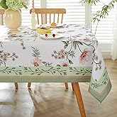Honellaty Spring Summer Cherry Blossom Sage Green Tablecloth, Rectangular Table Cloth Anti-Wrinkle Spill Resistant, Easy Care Stain Resistant Table Cover(52×70 inch)