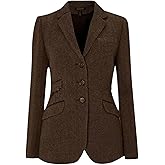 NCDIMS Women's Vintage Herringbone Blazer Jacket Notch Lapel Retro Single Breasted Flap Pocket Casual Party Classic