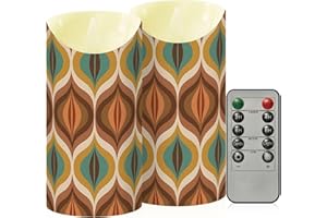 Kigai Boho Pattern LED Flameless Candles Flickering Plastic Pillar Candles Battery Operated Votive Candle with Remote Control