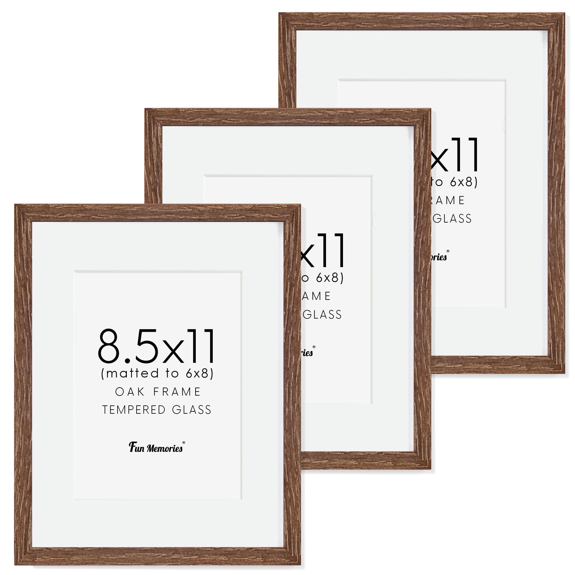 Fun Memories Solid Oak Wood Frame 8.5x11 Photo Frames With Real Glass, Display Poster 6x8 With Mat or Without Mat, Wall Display, Walnut Color, 3 Pack Image Fun Memories Solid Oak Wood Frame 8.5x11 Photo Frames With Real Glass, Display Poster 6x8 With Mat or Without Mat, Wall Display, Walnut Color, 3 Pack Image