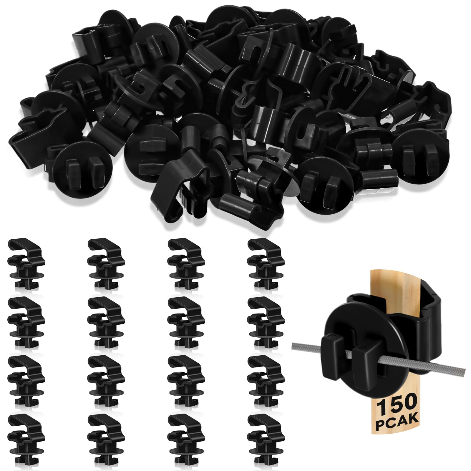Photo 1 of Geiserailie 150 Pcs Black T Post Insulators Electric Fence Posts Electric Fence Insulators Wire Standard Snug Fitting T Post Clips for Agricultural Ranchers