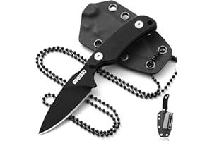 Omesio Neck Knife, 5.82" Neck Knife with Sheath and Necklace, D2 Steel 2.99-Inch Blade, Full Tang Knife with Clip G10 Handle, Fixed Blade Knife for EDC, Hiking, Camping (Black Blade + Black Handle)