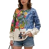 Akivide Women's Novelty Floral and Animal Printed sweatshirt, Casual Loose Fall Round Neck long Sleeve Pullover Tops
