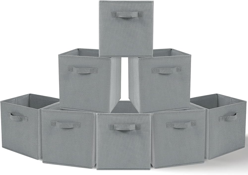 Amazing Tour 8 PCS Cube Storage Boxes 27x27x27 Foldable Fabric Handles Gray