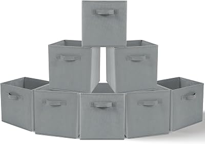 Amazing Tour 8 PCS Cube Storage Boxes 27x27x27 Foldable Fabric Handles Gray