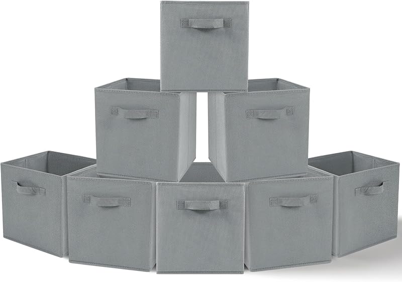 Amazing Tour 8 PCS Cube Storage Boxes 27x27x27 Foldable Fabric Handles Gray