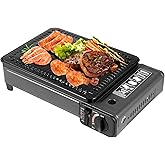 Portable Butane Gas Stove, Camping Stoves with Grilling Net &amp; Carry Case, Outdoor Tabletop BBQ Grill Butane Camping Stove, Free Standing Dual Fuel for Camping, Traveling, Trekking