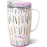 Swig Life 18oz Travel Mug, Insulated Tumbler with Handle and Lid, Cup Holder Friendly, Dishwasher Safe, Stainless Steel, Birthday Gifts for Women (Make a Wish)