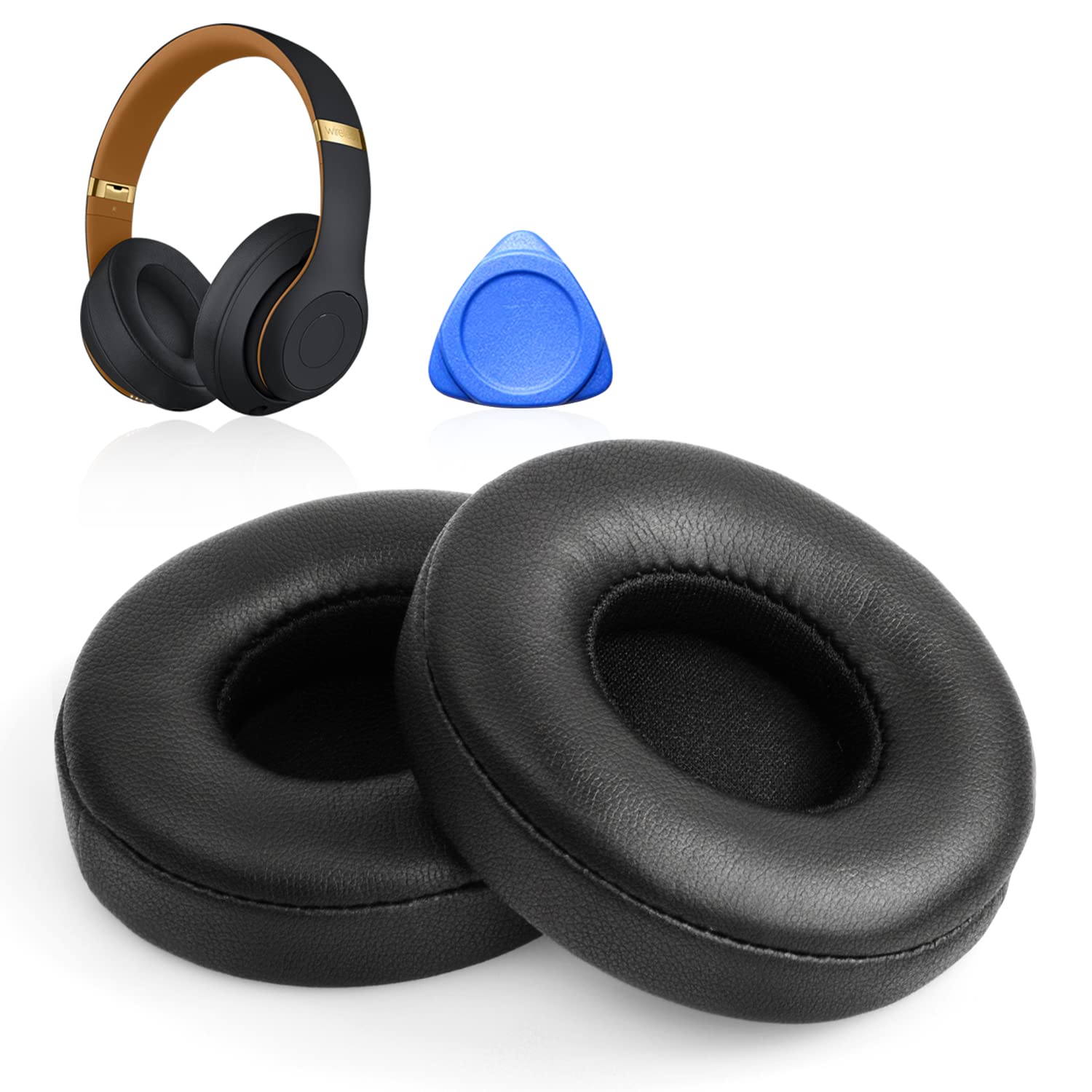 Replacement Earpads, Earpads Cushions Replacement for Beats Solo 2 & Solo 3 Wireless On-Ear Headphones, Ear Pads with Soft Protein PU Leather | Memory Foam(1 Pair-Black)