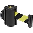 Lavi Industries 50-41300MG/WB/SF Beltrac 13' Magnetic Wall-Mounted Retractable Belt Barrier, Wrinkle Black with Safety Stripe Belt