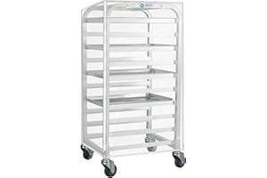 BIEAMA 10-Tier Half Sheet Pan Rack with Cover, Bun Pan Rack Cover, Aluminum Bakery Racks, Home Commercial Kitchen Bakery Cooling Rack, Speed Rack with 4 Wheels