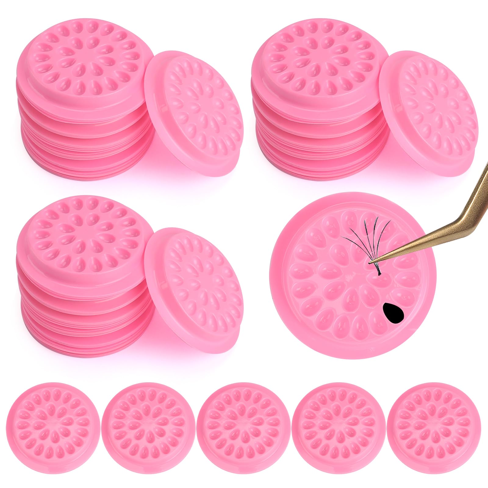 Photo 1 of 100Pcs False Lash Glue Holder, Lash Trays for Extensions, Disposable Plastic Eyelashes Pallet Pads (Pink)