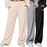 Neer 3 Packs Women's Plus Size Wide Leg Sweatpants High Waist Elastic Waistband Lounge Pants with Pockets