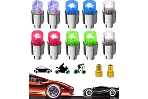 YUERWOVER 10 PCS Wheel Lights Tire Valve Light Flash Light LED Waterproof Cap Lamp with 4 Extra Batteries and 2 French adapters for Car Truck Motorcycle Golf Cart Bike(White+Colorful+Red+Blue+Green)