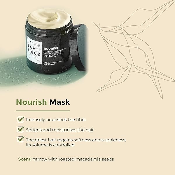 LAZARTIGUE NOURISH MASK – MOISTURIZING, CONDITIONING TREATMENT WITH COCONUT OIL AND SHEA BUTTER – NON-GREASY, EASY RINSE, SUPER CREAMY FORMULA – 100% VEGAN, SULFATE AND SILICONE FREE – 8.4 OZ
